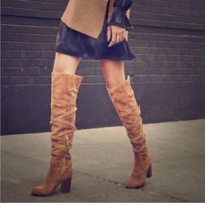 Sam Edelman Strappy Genuine Suede Over the Knee Golden Caramel Boots 7.5